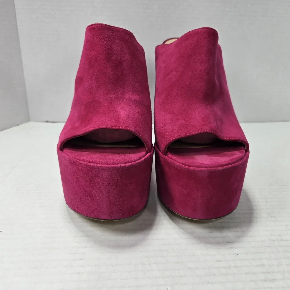 Stuart Weitzman Skyhigh 145mm Azalea Fuchsia Slide Platform Mules Size 10M - Picture 2 of 10